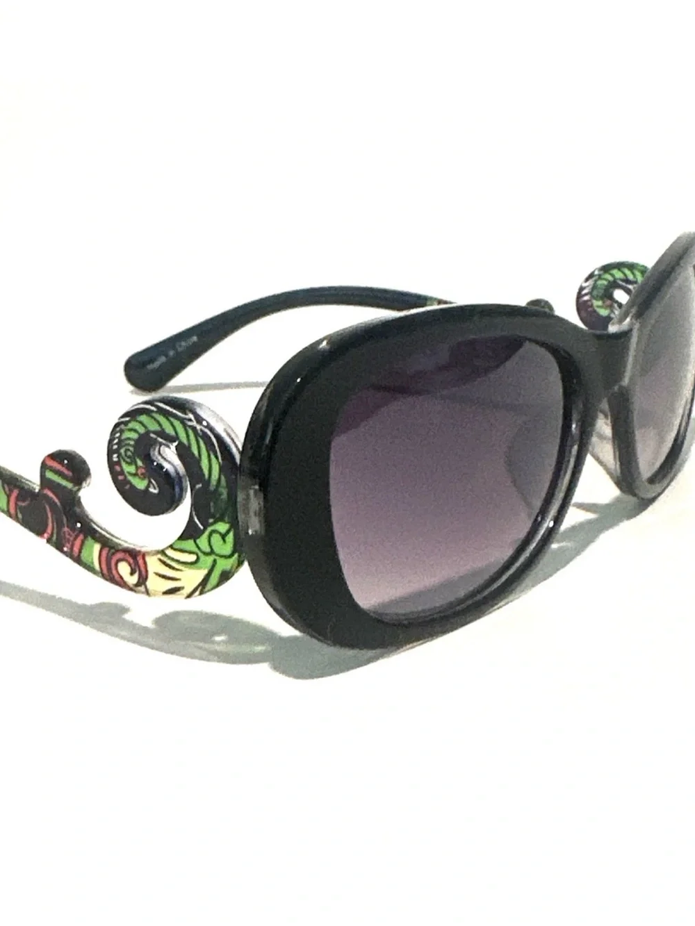 Women's Black Baroque Sunglasses with Floral Swirl Temples